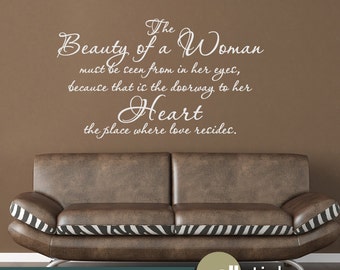 Wall Decal Quote : The Beauty of a Woman Audrey Hepburn Quote Vinyl Wall Art Decal Sticker - Wall Decor - Wall Words - WD0245