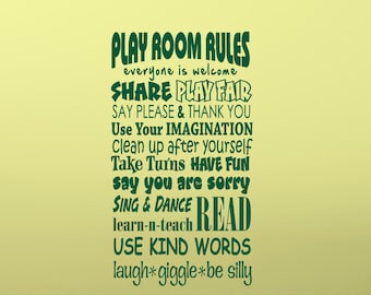 Playroom Rules Wall Decal – Kids Room Decor, Vinyl Wall Quote