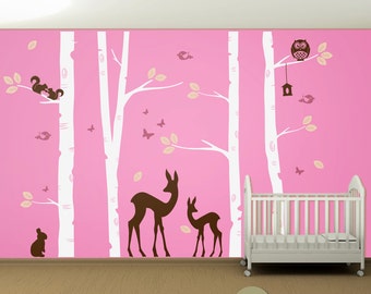 Nursery Birch Tree Wall Decal 2 - Removable Vinyl Wall Art Sticker for children- WD0026