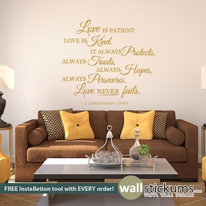 1 Corinthians 13 Scripture Wall Decal - Love Never Fails - Bible Wall Quote - Wall Decor Sticker- WD0363