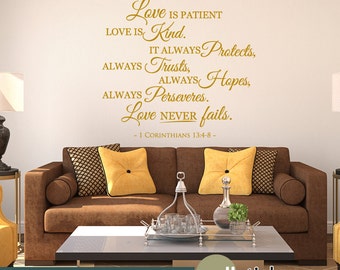 1 Corinthians 13 Scripture Wall Decal - Love Never Fails - Bible Wall Quote - Wall Decor Sticker- WD0363