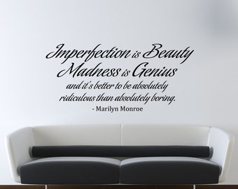 Marilyn Monroe Wall Decal Vinyl Imperfection is Beauty Quote Living Room - Bedroom Decor - Wall Decor - WD0175