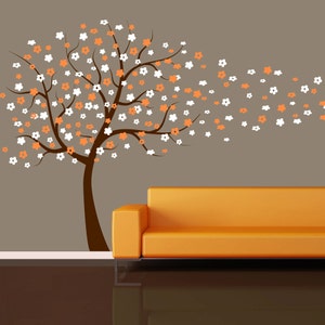 Muur sticker: Kersenbloesem boom waait in de wind muur sticker - Kids kinderkamer woonkamer slaapkamer