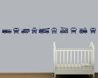 Fire Trucks Wall Decal Silhouette Kids Vinyl Wall Art Sticker - Wall Decor - Kids Decor - WD0433