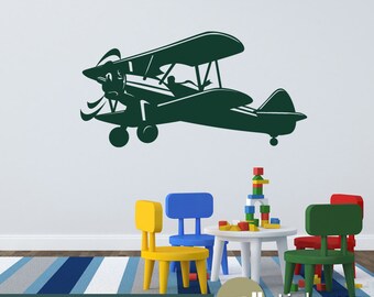 Kinderflugzeug Wandtattoo - Wand-Dekor-Vinyl-Aufkleber - WD0315