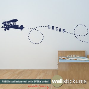 Personalized Airplane Wall Decal - Custom Name - Choose Your Color - WD0007