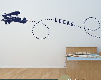 Personalized Airplane Wall Decal - Custom Name - Choose Your Color - WD0007