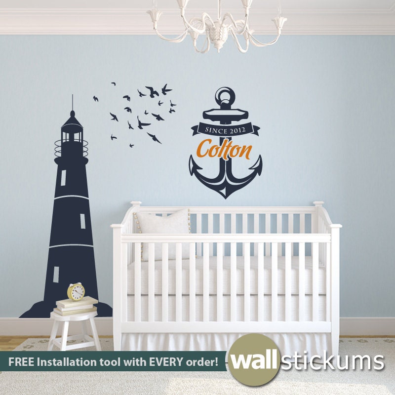 Nautical Wall Decor Set Lighthouse Wall Decal With Birds and | Etsy