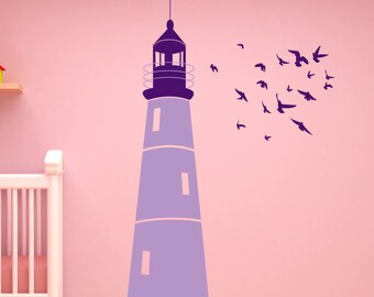 Lighthouse & Birds Wall Decal: Nautical Nursery Decor, Kids Room