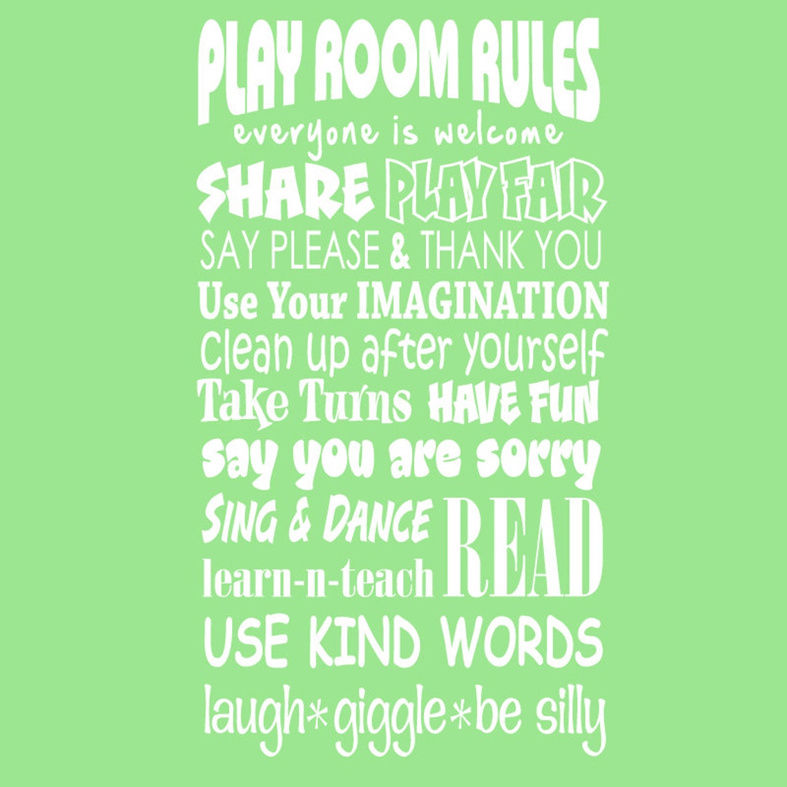 Play Room Rules Wall Decal Vinyl Playroom Wall Quote Living Etsy