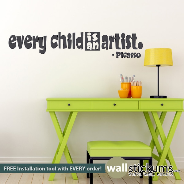 Vinilo decorativo de pared con cita de Picasso: Cada niño es un artista