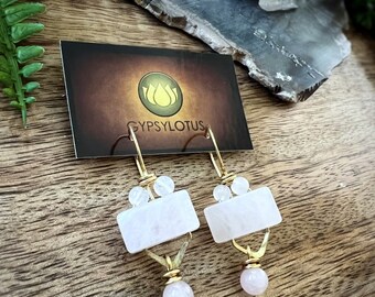 MADE TO ORDER Pale pink Rose Quartz wire wrapped in Brass. Earrings handmade with love by Gypsy Lotus