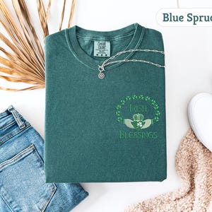 Comfort Colors® Embroidered Irish Blessings tshirt - Shamrock & Claddagh Shirt - St. Patrick's Day Shirt- Celtic Heritage Gift
