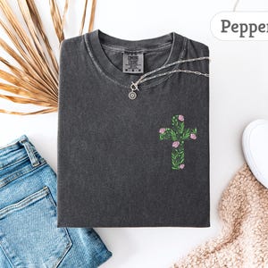 Comfort Colors® Embroidered Easter Floral Cross tshirt, Embroidered Christian Apparel, Faith Based Easter, Embroidered True Easter
