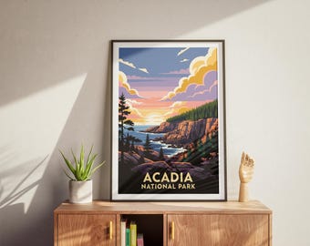 Acadia National Park Rolled Poster, Vintage Nature Wall Art, Travel Decor, Gift for Adventurers, Home Office Decor