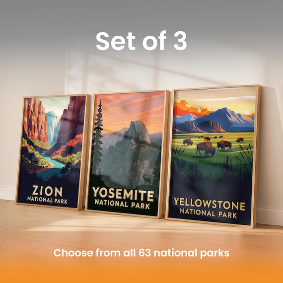 National Park Poster Set - Choose any 3 Scenic Prints | Nature Lover Wall Decor