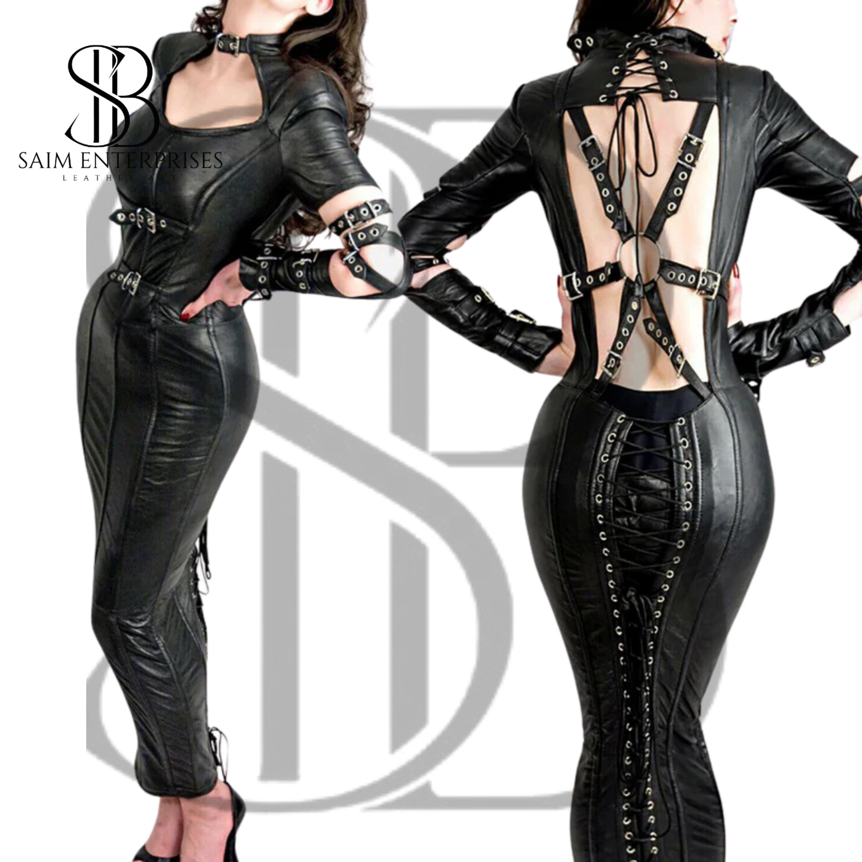 chinese dress ladies Black Corset Leather Short Dress XL / Black main image 0