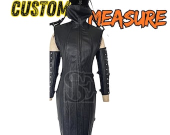 Real Leather Gothic Full Body Corset Dress with Hood – Lace-Up Alternative Fashion Outfit