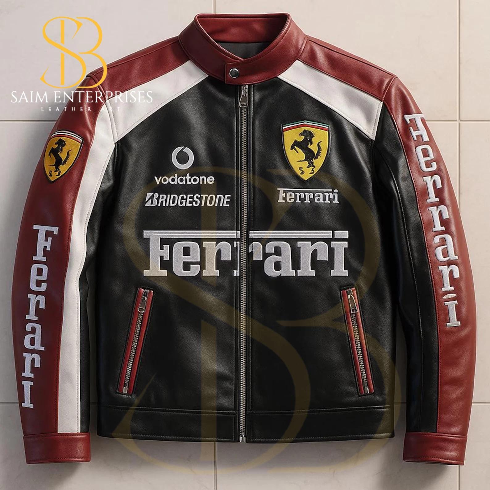 Ferrari レザージャケット 黒/白 Ferrari レザージャケット 黒/白