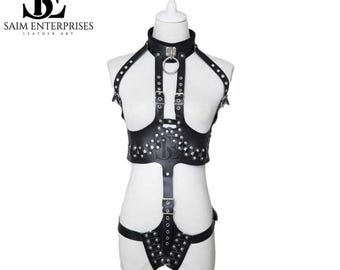 Handmade Leather underbust Lingerie with neck Costume & Cosplay Wear