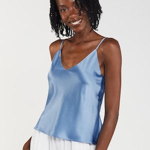 トップス Sora bicolor camisole ice blue 100% Silk Azure Blue Cami Top - Etsy