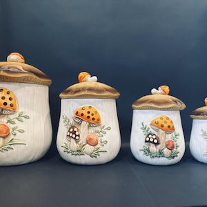 Vintage Merry Mushroom 4 Canister Set With Lids Sears Roebuck & Co Japan 1978 EX