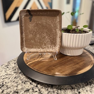 McCartys Pottery Nutmeg Square Plate 8" Tray Double Signature Mississippi River