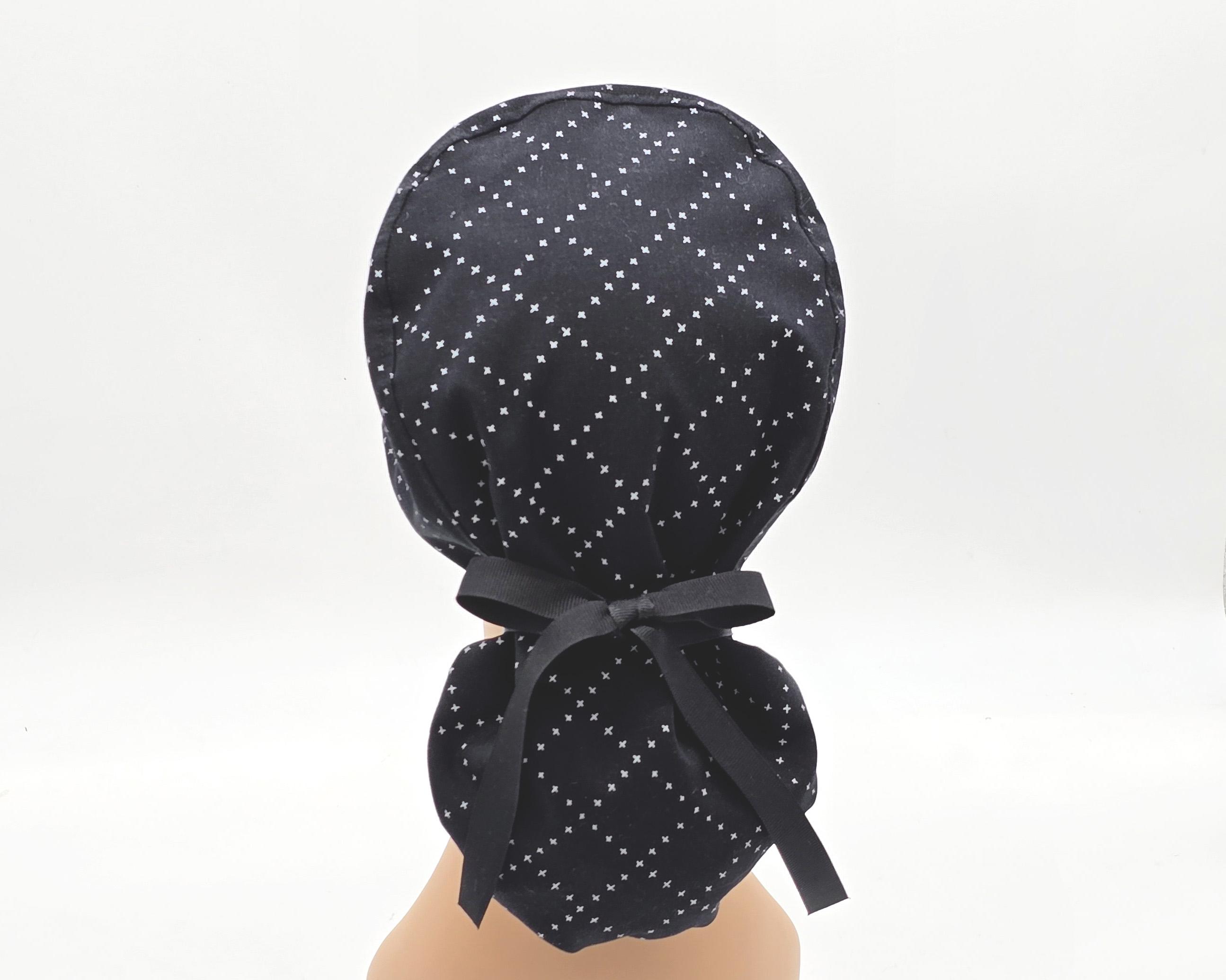 Black Ponytail Scrub Cap: Surgical Hat with Satin Lining and Buttons Option