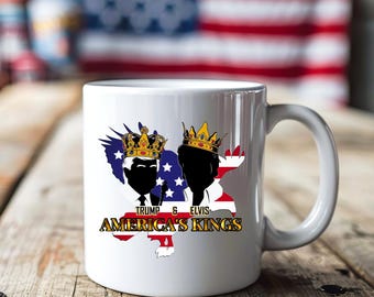 Trump and Elvis 'America's Kings' Graphic Mug | Patriotic Bald Eagle Coffee Mug