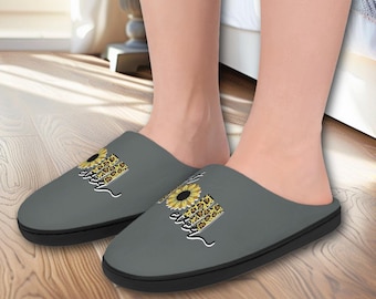 Sunflower & Leopard Print Women's Indoor Slippers | Cozy Home Footwear |