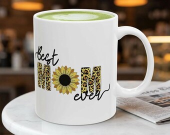 Best Mom Leopard Print Sunflower Mug | Ceramic Coffee Cup