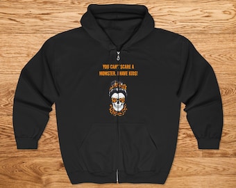 Monster Parenting Hoodie, Fun Family Sweatshirt, Halloween Gift, Cozy Unisex Zip-Up, Scary Kids Apparel