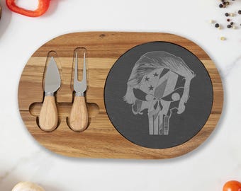 Punisher Skull with Trump Hair Charcuterie Board | Engraved