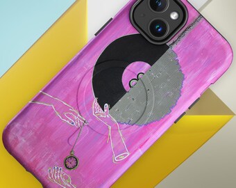 Custodia per iPhone con disco in vinile rosa / Arte pop disco astratta, custodia MagSafe / NinaKaurArt