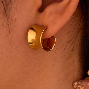 18K Gold Plated Chunky Hoop Earrings: Geometric Stainless Steel Jewelry