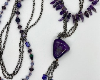 Big Purple Agate chain & beaded stackable necklaces and Earrings set - mauve, eggplant, aubergine