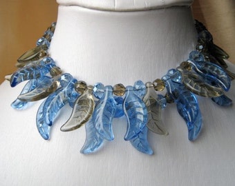 True Blue & Grey Bib Necklace and Earrings set - baby blue, sky blue, pale blue, adjustable