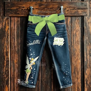 Schattige Tinkerbell Pixie Denim Jeans Broek, Disney Princess Babies Broek - Tinkerbell Verjaardagsfeestje Shirt Outfit, Fairy Verjaardag Broek Outfit