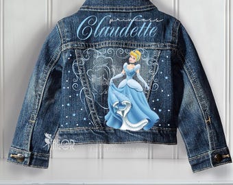 Disney Princess Cinderella Jean Jacket Personalized baby/toddler/girls, Magical Castle Denim Jacket, Princess Rhinestone Jean Jacket Kids