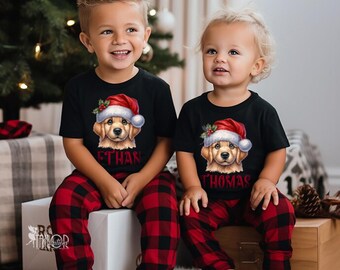Golden Retriever Puppy Dog Custom Name Tee Shirt for Kids - Christmas Dog Name Sweatshirt for Toddler - Christmas Toddler Outfit Gift Kids