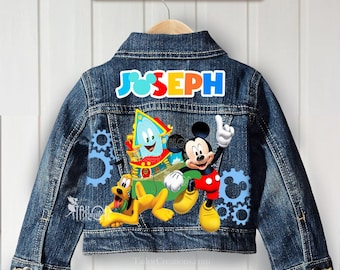 Chaqueta vaquera Mickey Mouse Funhouse para bebés/niños pequeños/niños - Chaqueta vaquera mágica de Disneyland, chaqueta vaquera personalizada Mickey Mouse para bebés y niños pequeños