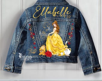 Disney Princess Belle Jean Jacket Personalized baby/toddler/girls, Beauty and the Beast Denim Jacket, Princess Rhinestone Jean Jacket Kids
