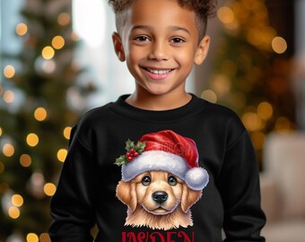 Golden Retriever Puppy Custom Name Sweatshirt Toddler - Dog Lover Christmas Tee Shirt - Christmas Animal Toddler Holiday Sweatshirt Kids