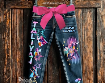 K Pop Demon Hunters Denim Jeans Pants - Huntrix K Pop Demon Hunters Fan Gift - Anime Custom Denim Jeans Pants - Custom K Pop Birthday Outfit