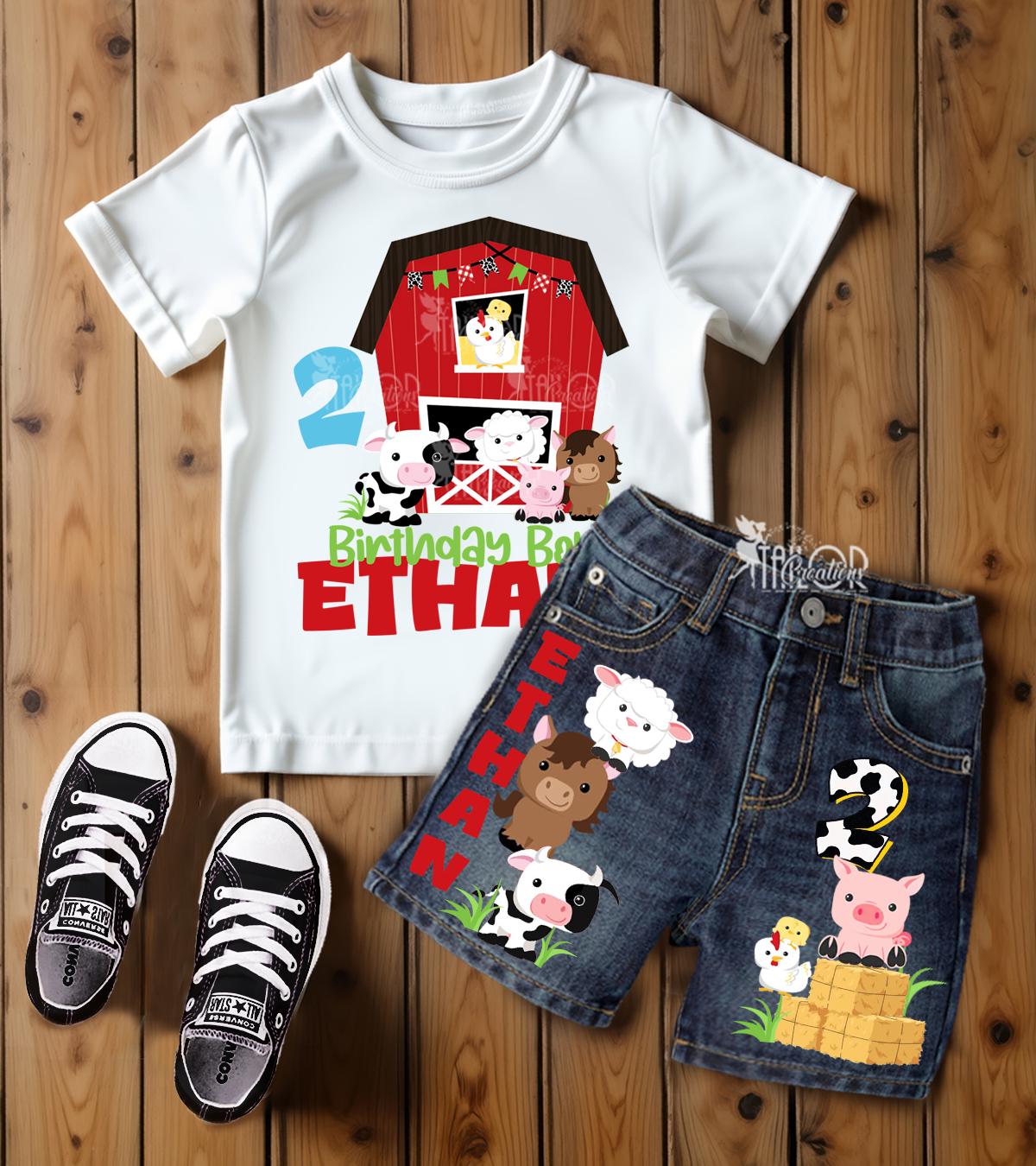 Farm Animals Barnyard Birthday Outfit Boys - Farm Theme Birthday Outfit for Toddler Boys, Farm Animals Barnyard Birthday Party Tee Shirt