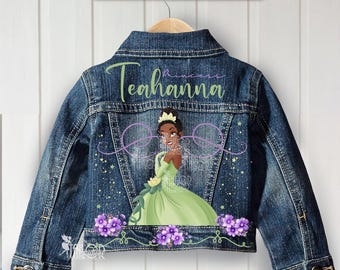 Disney Princess Tiana Jean Jacket Personalized baby/toddler/girls, Magical Castle Denim Jacket, Princess Frog Jean Jacket for Kids