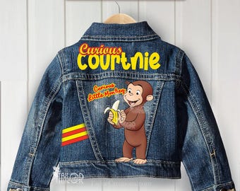 Curious George Denim Jacket Baby/Toddler/Boys - Monkey Denim Jacket - Curious George Birthday Party Custom Denim Baby Boy, Toddler Girl Kids