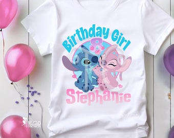 Camiseta de aniversário do Stitch e Angel da Disney, Ideias de roupas para festa de aniversário do Lilo e o Stitch, Camisetas combinando para festa de aniversário da família do Stitch da Disney