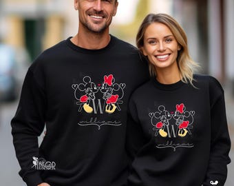 Sudadera con monograma y nombre para parejas de Mickey y Minnie - Sudadera de pareja de Disneyland - Suéter con monograma y nombre personalizado a juego de Disney