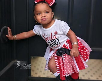 Traje de tutú navideño con lentejuelas para bebé de Papá Noel - Vestido de tutú navideño de la Sra. Claus para niñas - Camiseta de tutú con diseño de bastón de caramelo para bebés y niñas pequeñas
